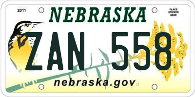 NE license plate ZAN558