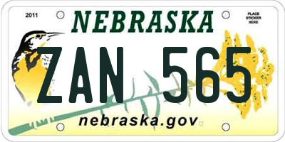 NE license plate ZAN565