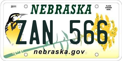 NE license plate ZAN566