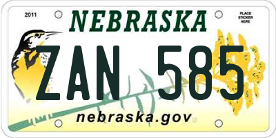 NE license plate ZAN585