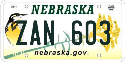 NE license plate ZAN603