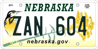 NE license plate ZAN604