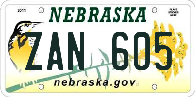 NE license plate ZAN605