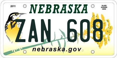 NE license plate ZAN608