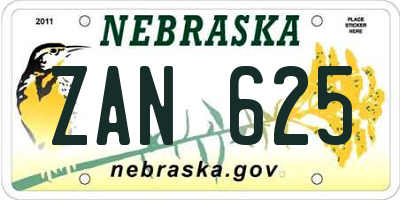 NE license plate ZAN625