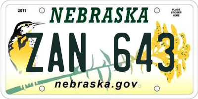 NE license plate ZAN643