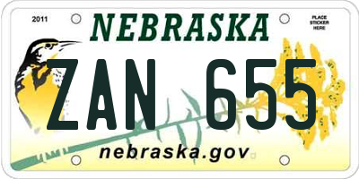 NE license plate ZAN655