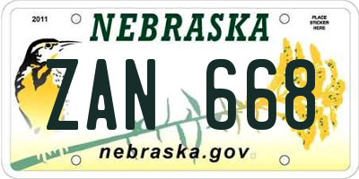 NE license plate ZAN668