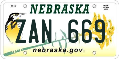 NE license plate ZAN669