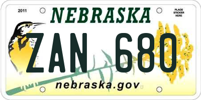NE license plate ZAN680