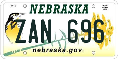 NE license plate ZAN696