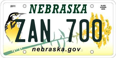 NE license plate ZAN700