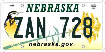 NE license plate ZAN728