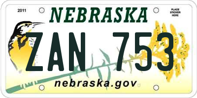NE license plate ZAN753