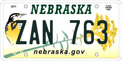 NE license plate ZAN763
