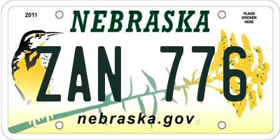 NE license plate ZAN776