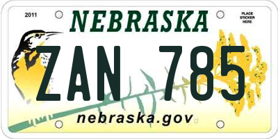 NE license plate ZAN785