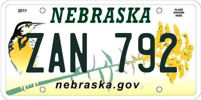 NE license plate ZAN792