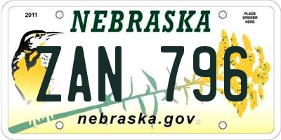NE license plate ZAN796