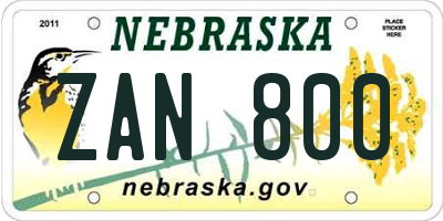NE license plate ZAN800