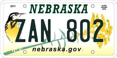 NE license plate ZAN802