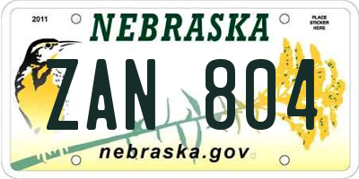 NE license plate ZAN804