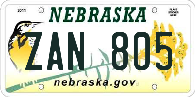 NE license plate ZAN805