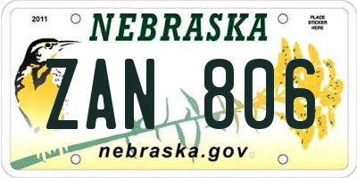 NE license plate ZAN806