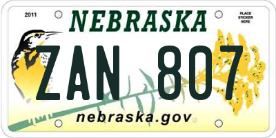 NE license plate ZAN807