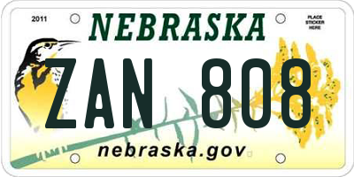 NE license plate ZAN808