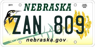 NE license plate ZAN809
