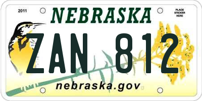 NE license plate ZAN812