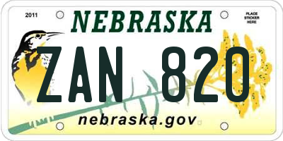 NE license plate ZAN820