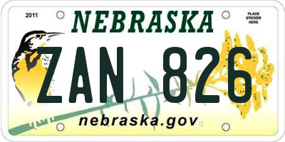 NE license plate ZAN826