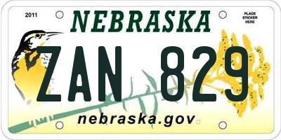 NE license plate ZAN829