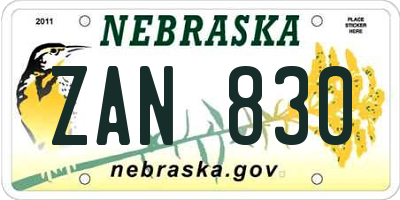 NE license plate ZAN830