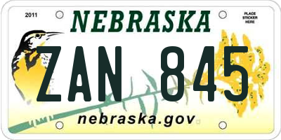 NE license plate ZAN845