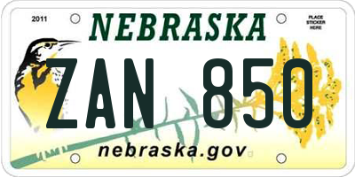 NE license plate ZAN850