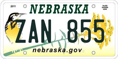 NE license plate ZAN855
