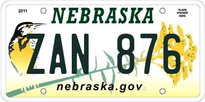 NE license plate ZAN876