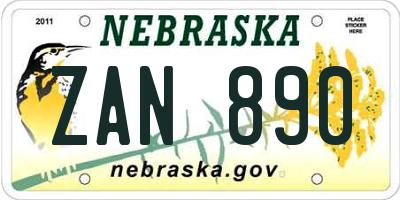 NE license plate ZAN890