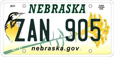 NE license plate ZAN905