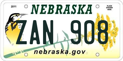 NE license plate ZAN908