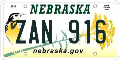 NE license plate ZAN916