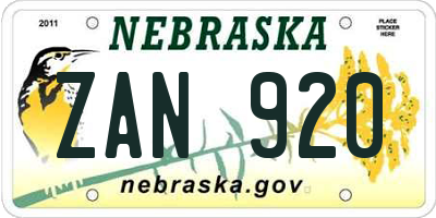 NE license plate ZAN920