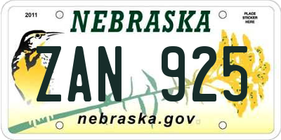NE license plate ZAN925