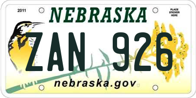 NE license plate ZAN926