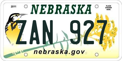 NE license plate ZAN927