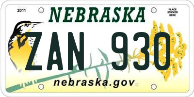 NE license plate ZAN930