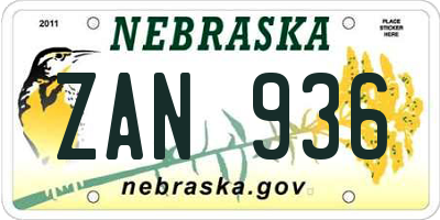 NE license plate ZAN936
